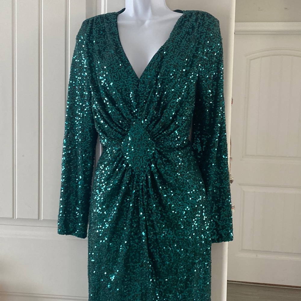 Eliza, J Green sequins dress size 12 long sleeve from Nieman Marcus nye party